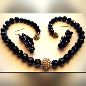 STUNNING RHINESTONE GLASS BEAD 19.5" NECKLACE 2 3/4" EARRING SET EUC